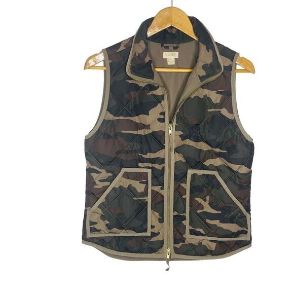 J Crew Puffer Vest‎ Camo Camouflage Print Double Zip Quilted Blogger Favorite S - Picture 1 of 6